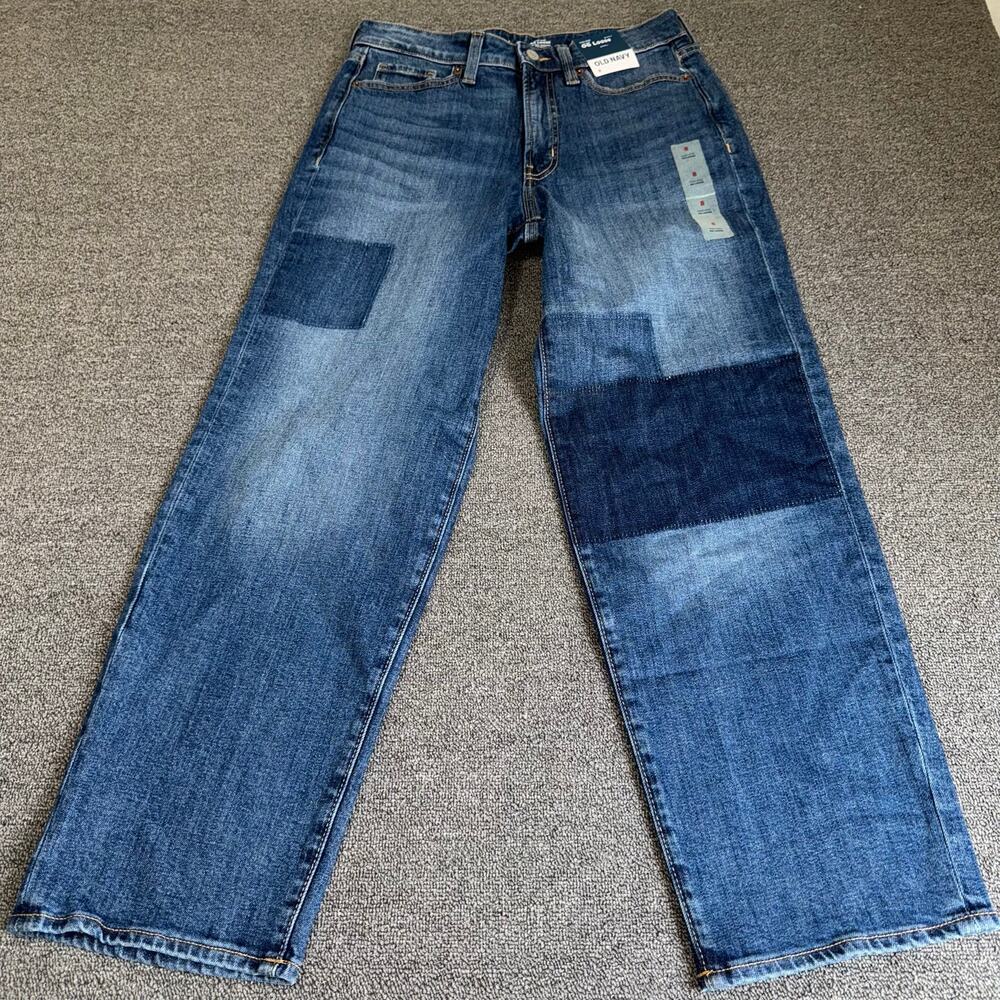 Old Navy High Rise OG Loose Jeans Patchwork Denim Women's Size 8 NWT Boho Casual